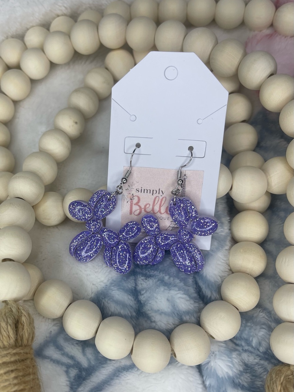 Lavender Glitter Balloon Dog Earrings